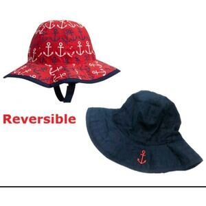PB Kids Nautical BABY SUN HAT 3-6 Mo Reversible Red Blue Boat Anchor Pool Beach